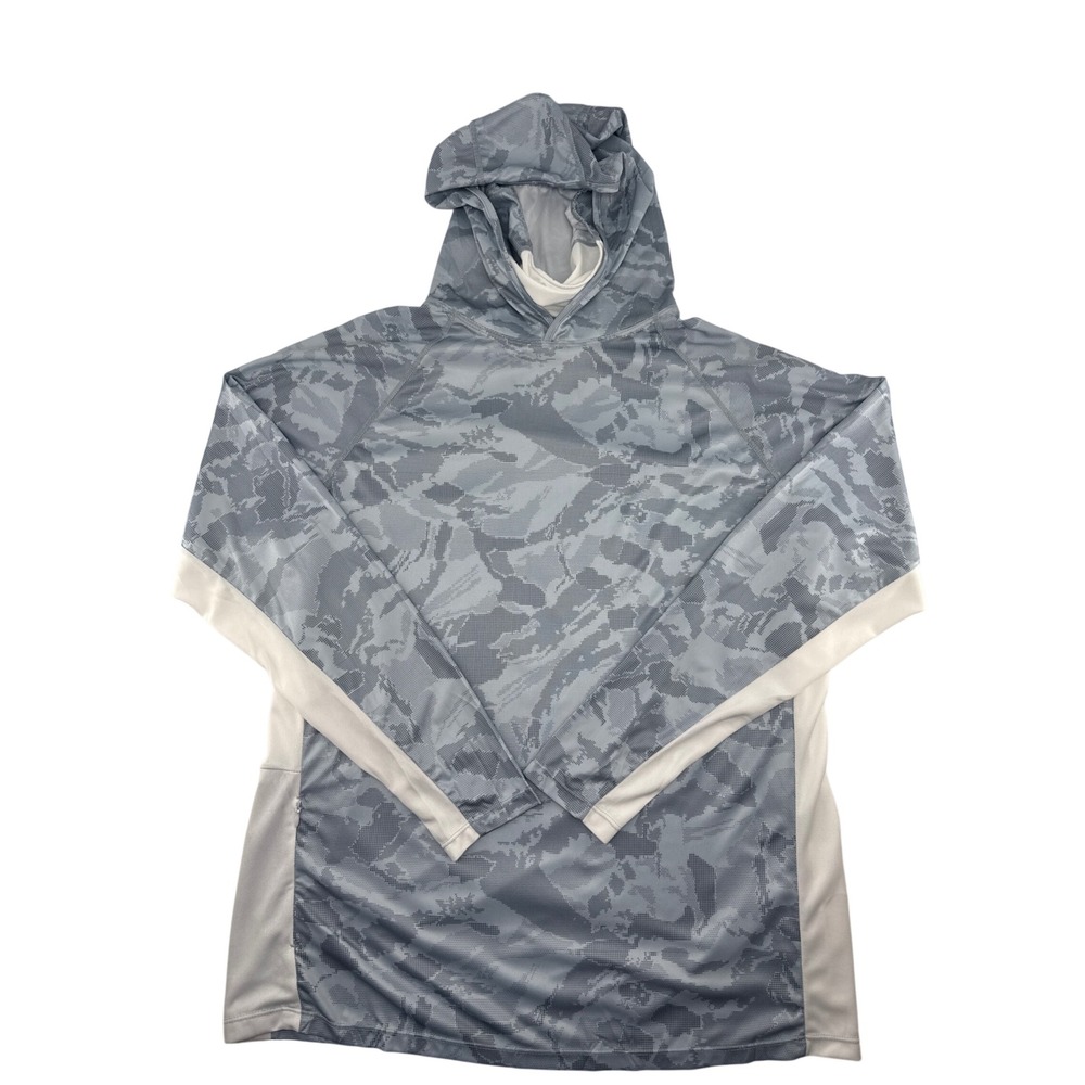 COORUN Mens Digital Camo Sun Hoodie Gray UPF 50+ Fishing Shirt Large NEW
